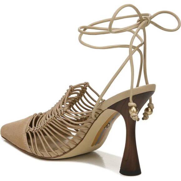 NEW SAM EDELMAN Suede Trinity Ankle Strap Dress Heels Sesame 2J4 - Picture 3 of 11